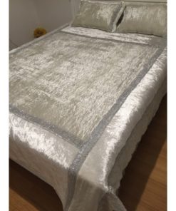 Bedspread for double bed with silver plush and rhinestones
