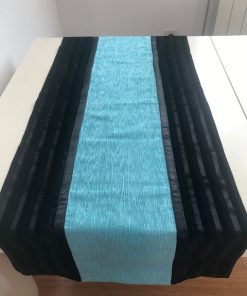 Alnada table runner Blue velvet with a black plush border
