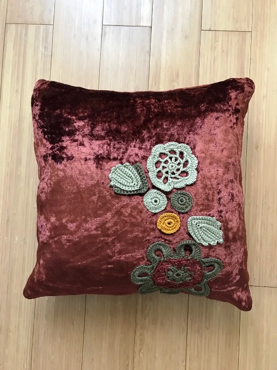 Decorative Pillows Chocolate Brown Velvet With Crochet