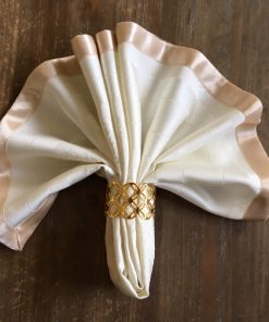 Damask Napkins with Satin Ribbon Beige with weave crowns