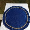 Round tablecloth blue damask with gold band