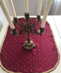 Oval table top dark red with gold ribbon