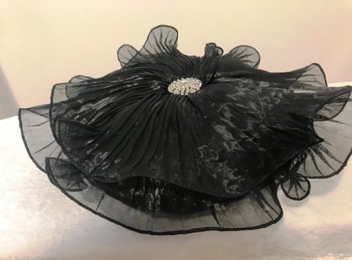 Alnada round satin pillow with organza pleat and button brooch
