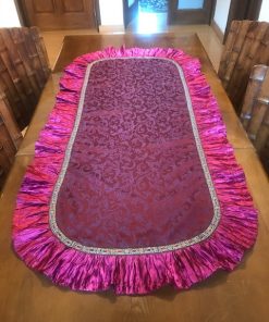 Stylish oval tablecloth burgundy red satin