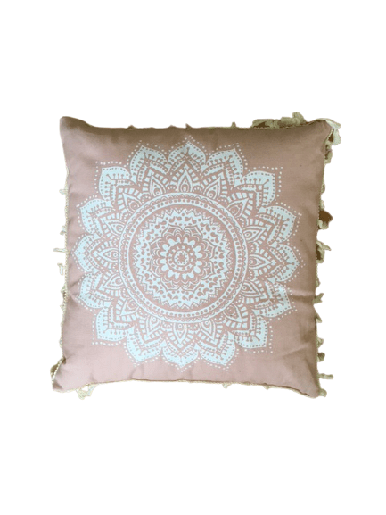 Aleya joga jastuk za meditaciju bela mandala na puder roza pamuku