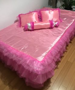 Dekorativni prekrivač za krevet od tafta i organdina u roza boji