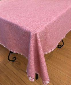 Roze rustični laneni stolnjak sa čipkom